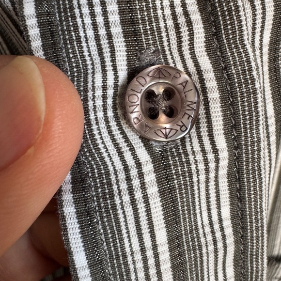 Arnold Palmer Men's M Long Sleeve Button Up Casual Dress Shirt Striped Gray Golf - Picture 5 of 13